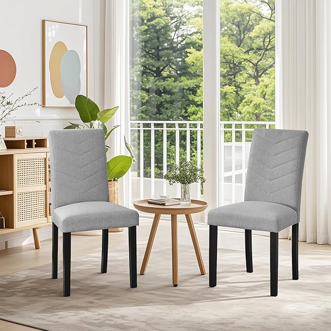 VECELO Upholstered Dining Chairs Set of 2, Fabric Wood Legs High Back for Kit...