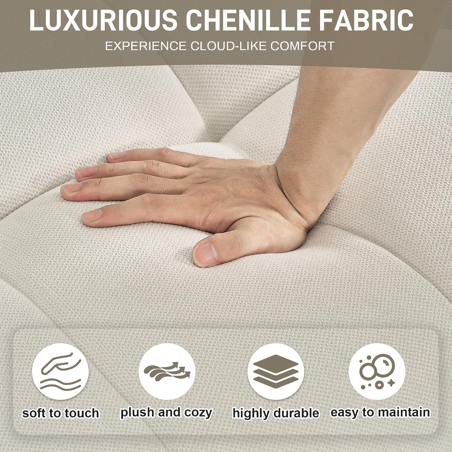 120" Oversized Modular Sectional Couch,Cloud Sectional Sofa with Deep Seat, Modern Modular Couch with 4 Throw Pillows,L-Shaped Chenille Sofa Couches with Right Facing Chaise for Living Room, Beige