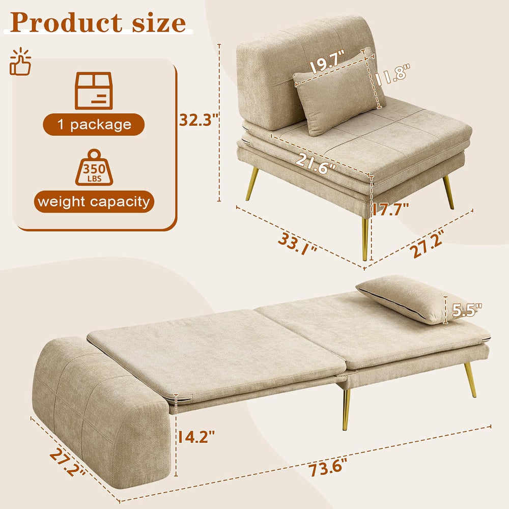 wanan 3-in-1 Convertible Sleeper Chair Bed, Futon Sofa Chair with Back Suppor...