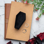 Velvet Coffin Ring Box Case Holder for Gothic Wedding Ceremony Jewelry Organizer Decorations (Black and Green)