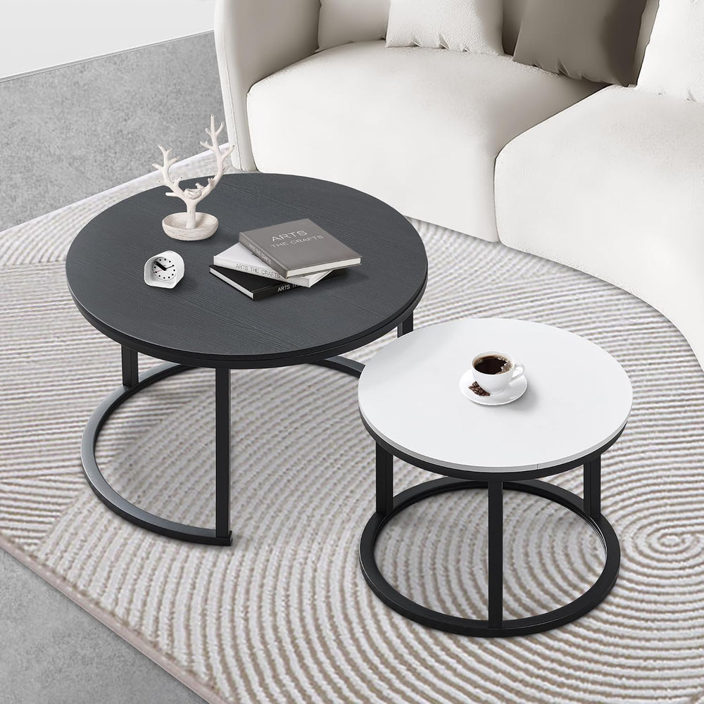 MASAKA B&W Nesting Coffee Table Set of 2,Modern Stackable Side Tables for...