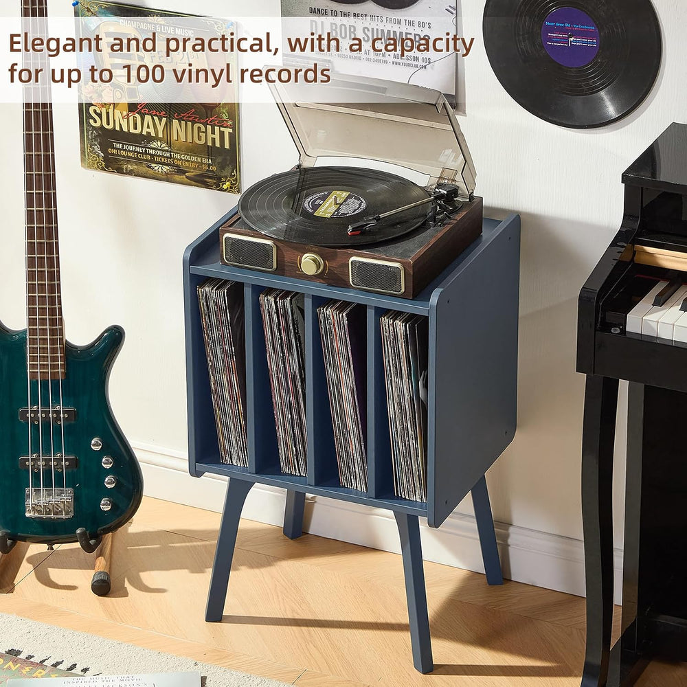 LELELINKY Record Player Stand, Blue Vinyl Record Storage Table for Albums | M...
