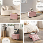 STORAGEBUD Storage Ottoman Cube with Small Bin, 16-in Square Ottoman with Storage for Living Room and Bedroom, Small Ottomans Foot Rest, Faux Leather Foot Stools Ottomans Max 330lbs, Pink