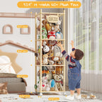 Stuffed Animal Storage, Wood Stuffed Animal Zoo with Wheels & Net, Toy Storage Organizer with Elastic Band, Large Capacity Toy Holder for Nursery, Playroom (3layers)