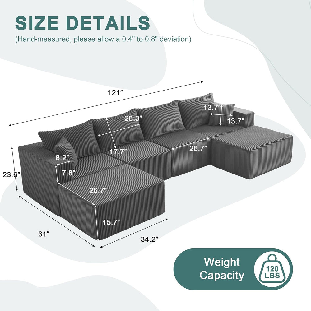 121" Couch, U Shaped Sofa, Sectional Couches for Living Room | Couches f...