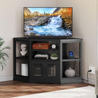 DWVO Corner TV Stand for 50 Inch TV, Farmhouse TV Stands for Living Room, Black Entertainment Center with Storage & Power Outlets, Wood TV Console Cabinet, Black