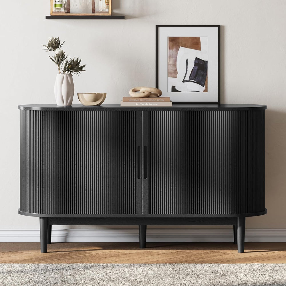 LINSY HOME 55" Sideboard Buffet Cabinet,Tambour Sliding Doors & Draw...