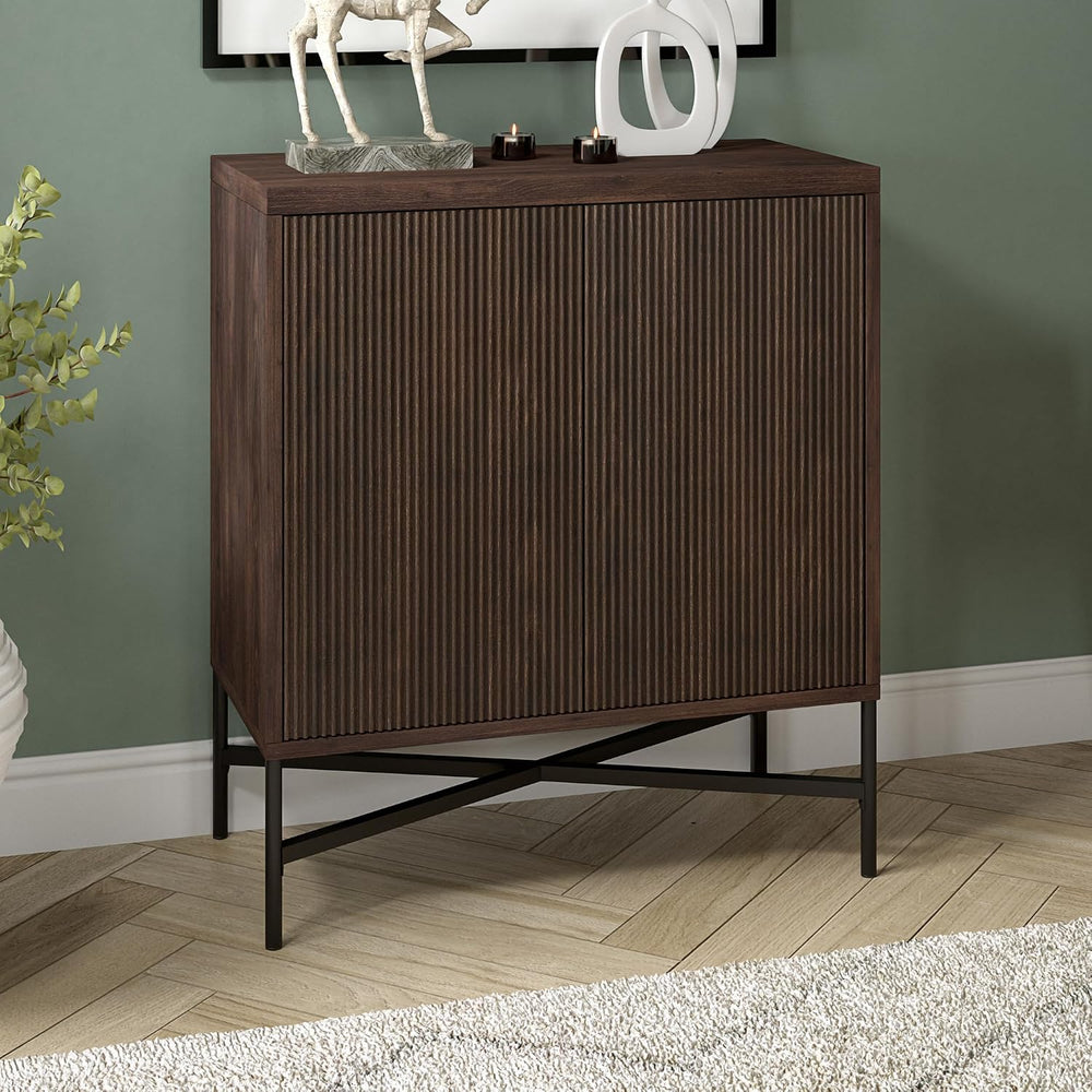 Henn&Hart 28" Fluted Accent Cabinet, Sideboard Buffet, Rich Brown