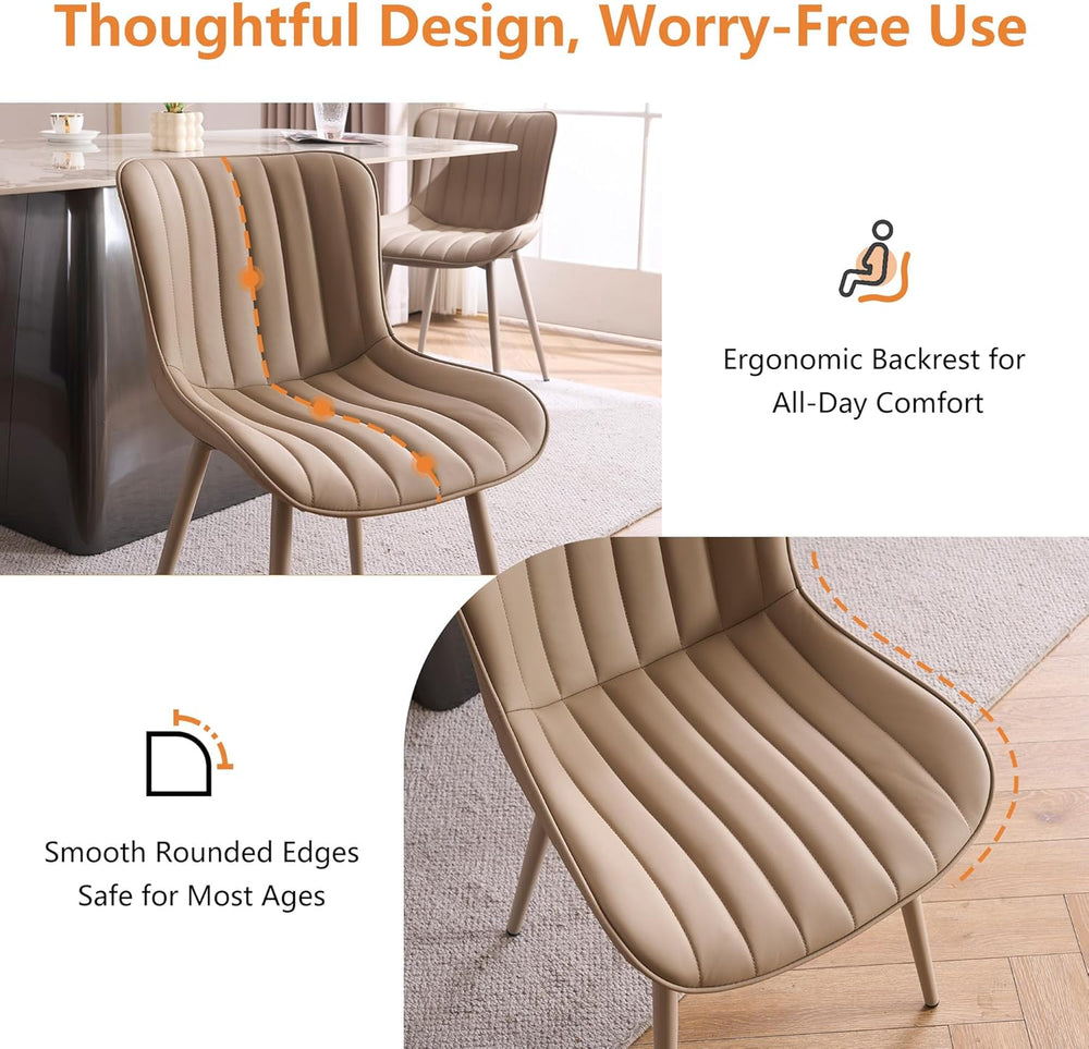 YOUNUOKE Mid-Century Modern Dining Chairs Set of 2, Khaki PU Leather Upholste...