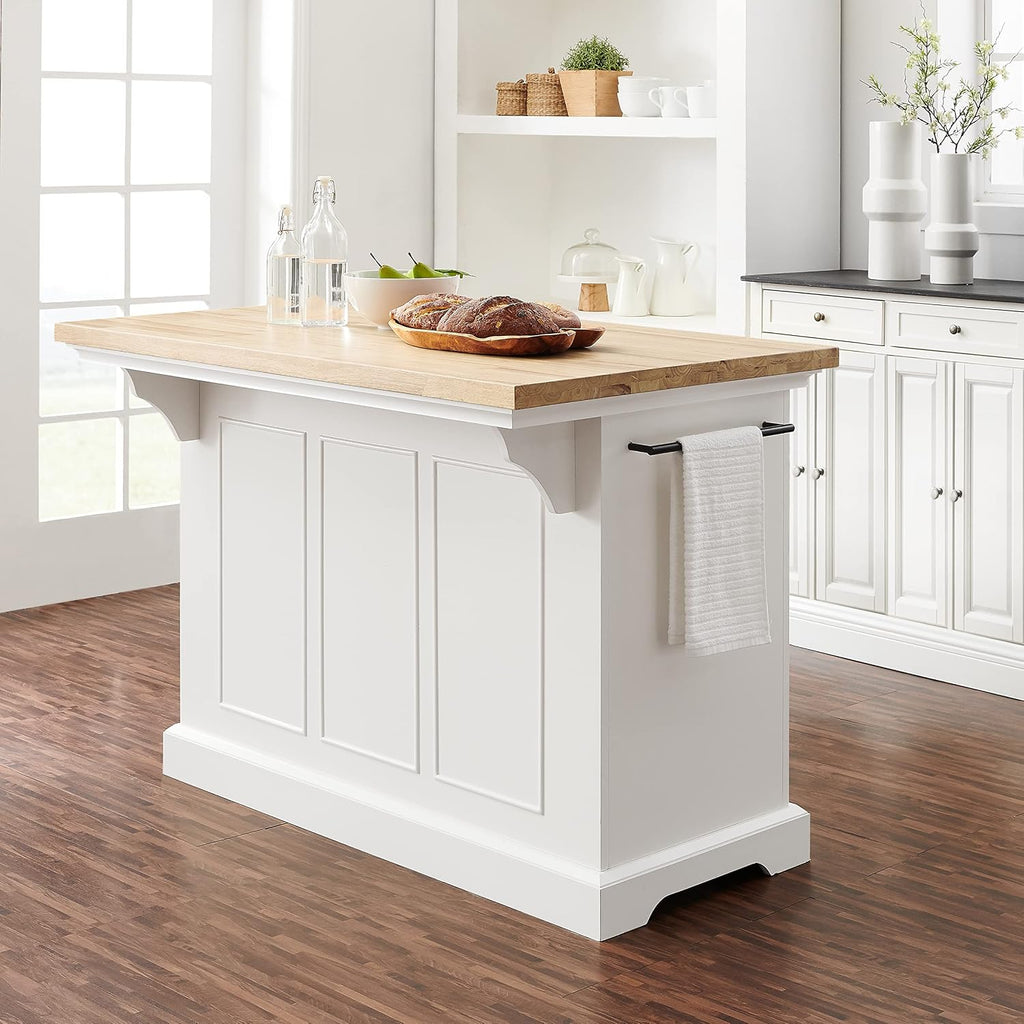 Crosley Furniture Julia Wood Top Kitchen Island with Storage Drawers, Shelves, and Spice Rack, White