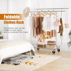 Heavy Duty Clothes Rack Load 620 Lbs, Double Rod Rolling Clothing Rack With Sturdy Wheel And Shelves，Adjustable Portable Hanging Rack For Clothes,Silver Stainless Steel