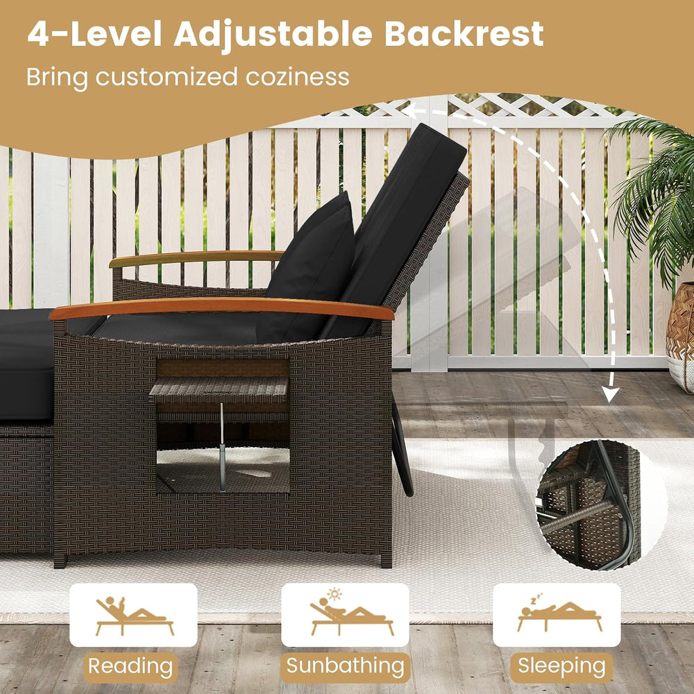 COSTWAY Patio Rattan Daybed, Outdoor Loveseat Sofa with Storage Ottoman, 4-Le...
