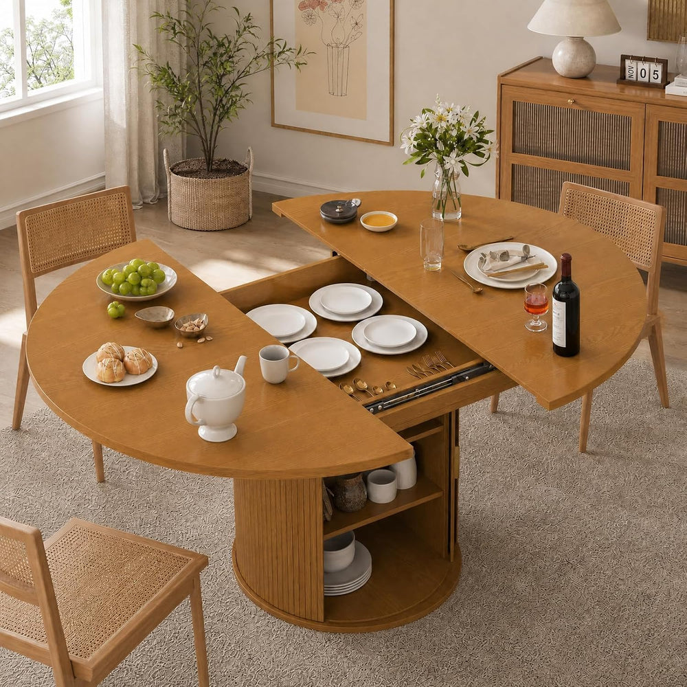 DHH 47"-63" Extendable Round Dining Table for 4–8 with Storage, Mid...
