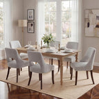 UVV Wooden Dining Chairs Set of 6, Mid Century Modern Upholstered Dining Room Chair Kitchen Chairs, Chenille Dinner Chair with Solid Wood Legs for Kitchen Dining Room, Light Grey