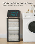 SONGMICS Laundry Hamper with Lid, Large Laundry Basket, 23.8 Gallons (90L), Removable Mesh Liner, Bamboo Handles, Collapsible, 16.5 x 12.6 x 27.8 Inches, Ink Black ULCB509B01