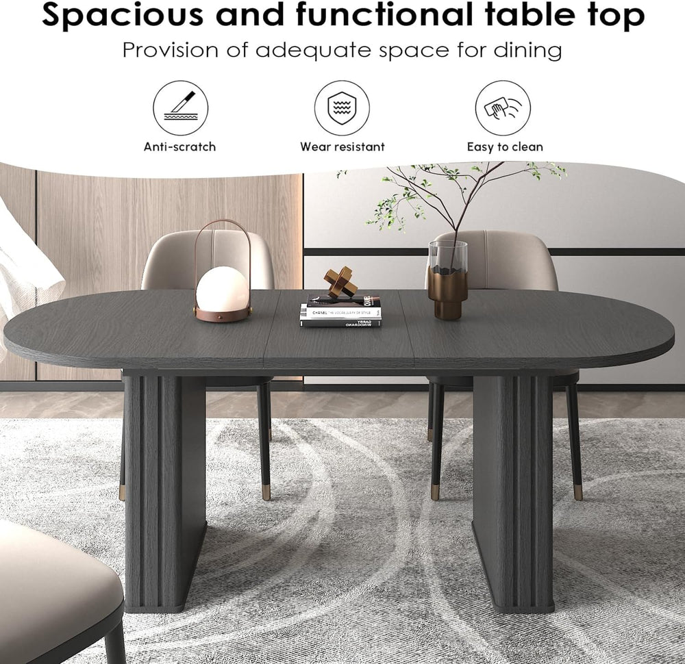 63"-79" Extendable Dining Table Set with 6 Beige Chairs, 7 Piece Ov...