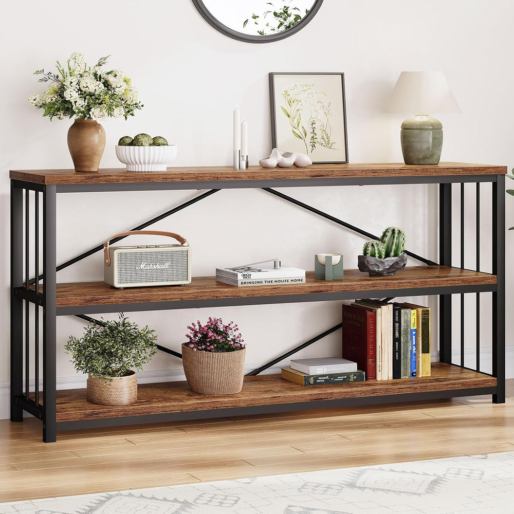 LVB Farmhouse Industrial Console Table for Home, Rustic Brown, 70 Inch | Wood...