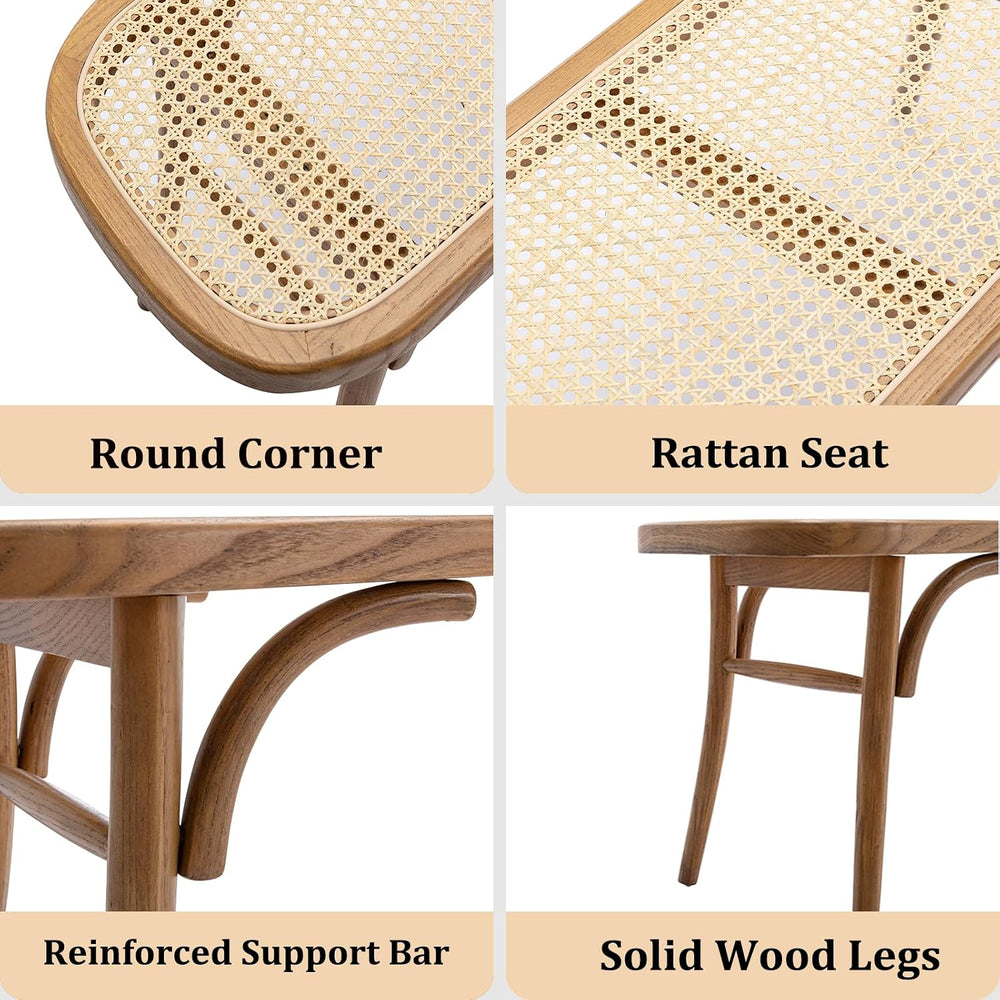 Farmhouse Wood Bench Seat Small Rattan Cane Bench Wicker Bench for End of Bed...