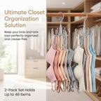 Rotatable Belt Hanger & Bra Organizer for Closet, 2 Pack Space Saving Multi-Purpose Hanging Holder for Tank Tops, Ties, Scarves, Max 48 Storage Capacity Metal Closet Organizers, Silver