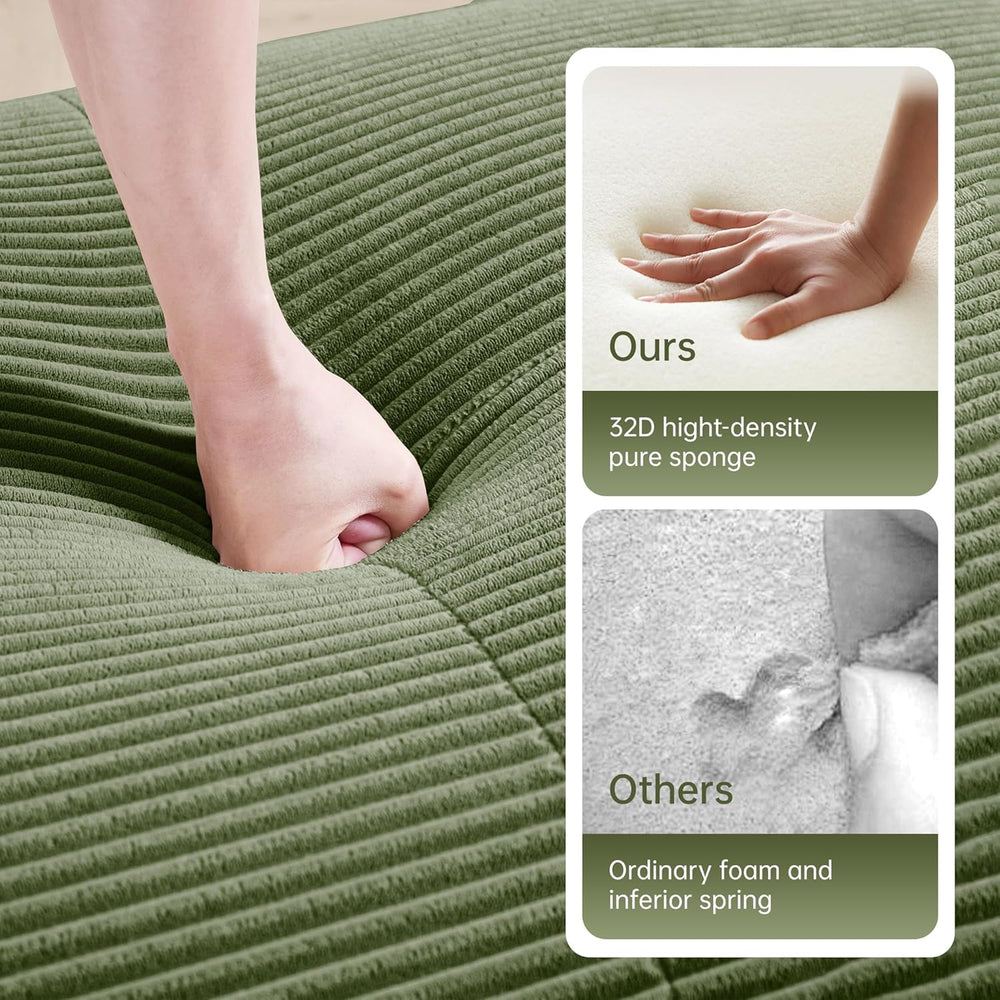 SoarFlash Corduroy Sectional Sofa Ottoman,Green