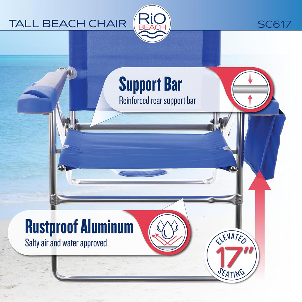Rio Brands 17" Extended Height 4-Position Folding Beach, Camping, Lawn C...