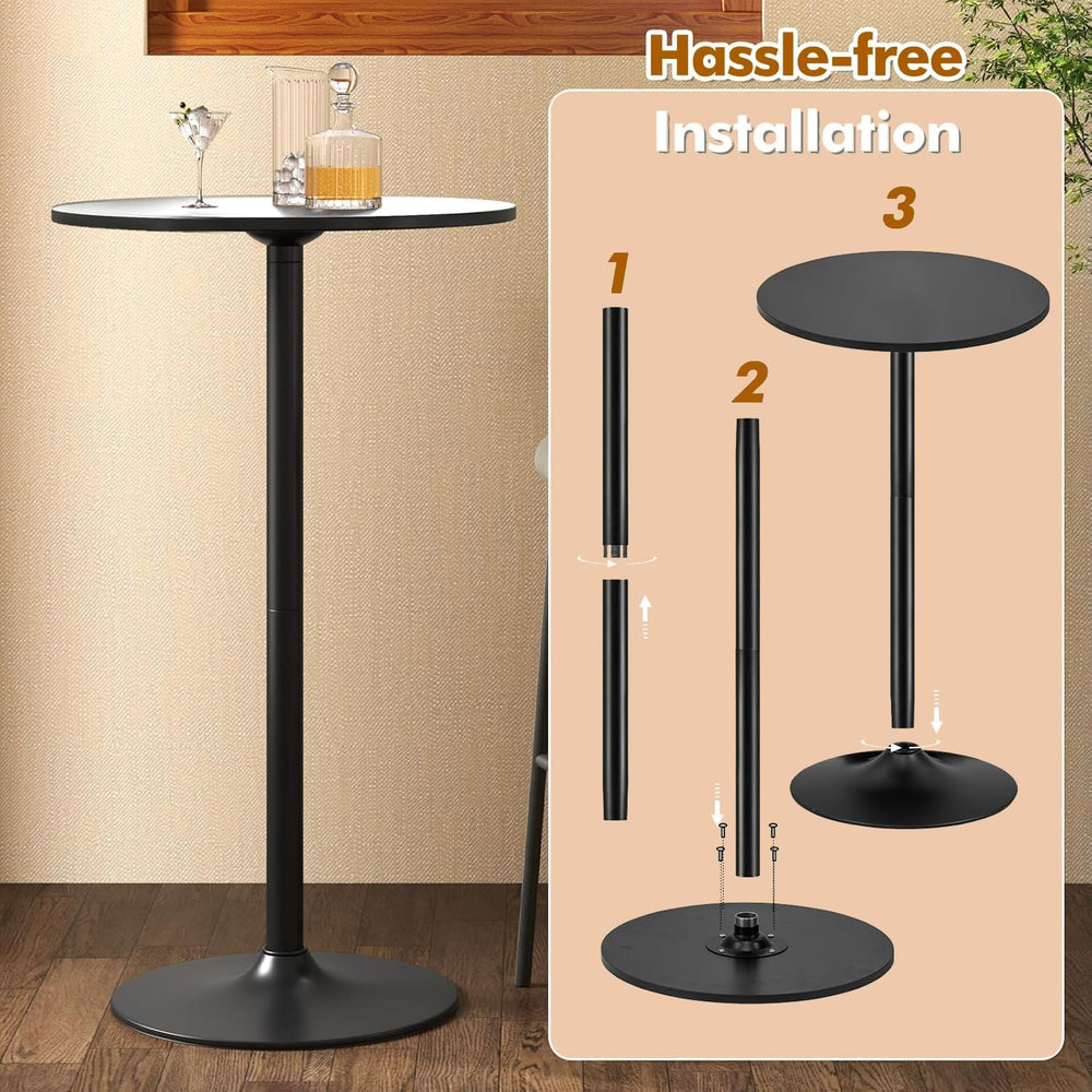 COSTWAY 3 Pieces Bar Table Set, Round Cocktail Table and PU Leather Adjustabl...