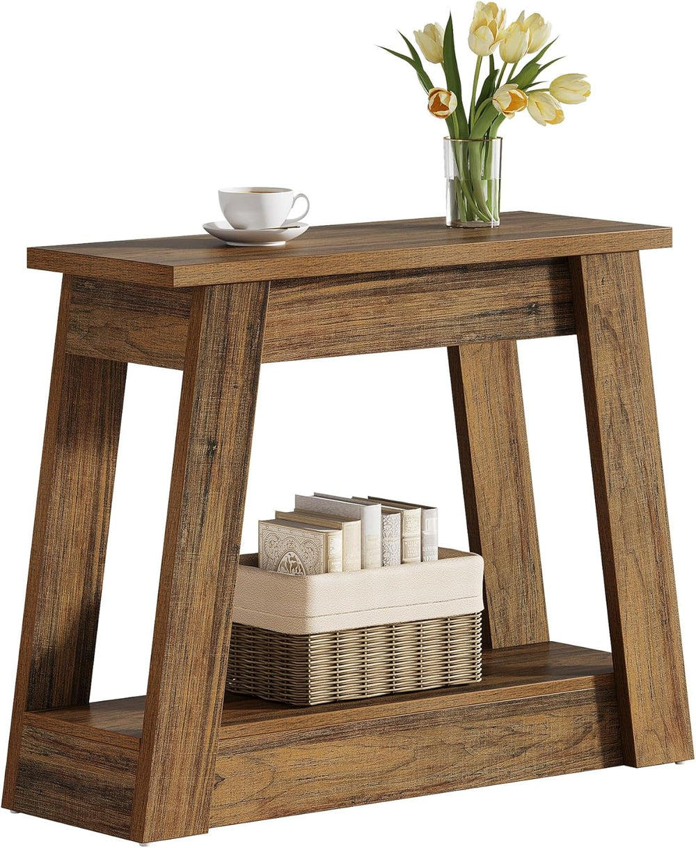 Tribesigns Wood End Table, Small Side Table with 2 Storage Shelves, Rustic Ac...