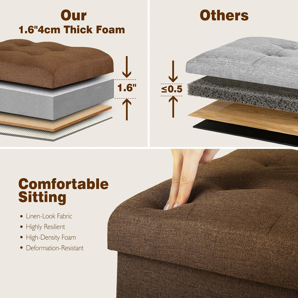 Storage Ottoman Cube, 17" High Folding Linen Foot Rest for Bedroom, Brow...