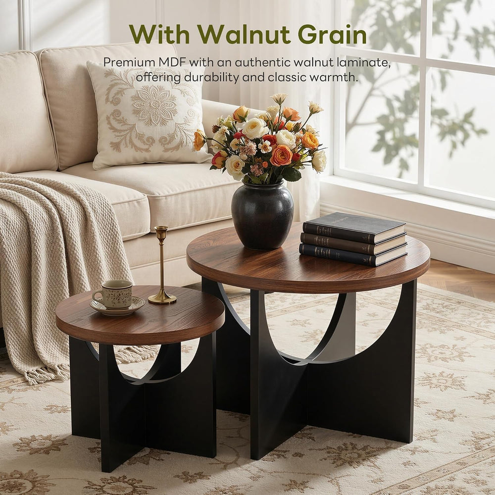 LIKIMIO Nesting Coffee Tables Set of 2, 23.6" Small Round Tables, Walnut...