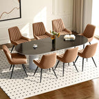 Modern Dining Chairs Set of 8,Upholstered Dining Room Chairs with Thick Cushions,Fabric Comfy Dining Chairs with Metal Legs for Dining Room Brown