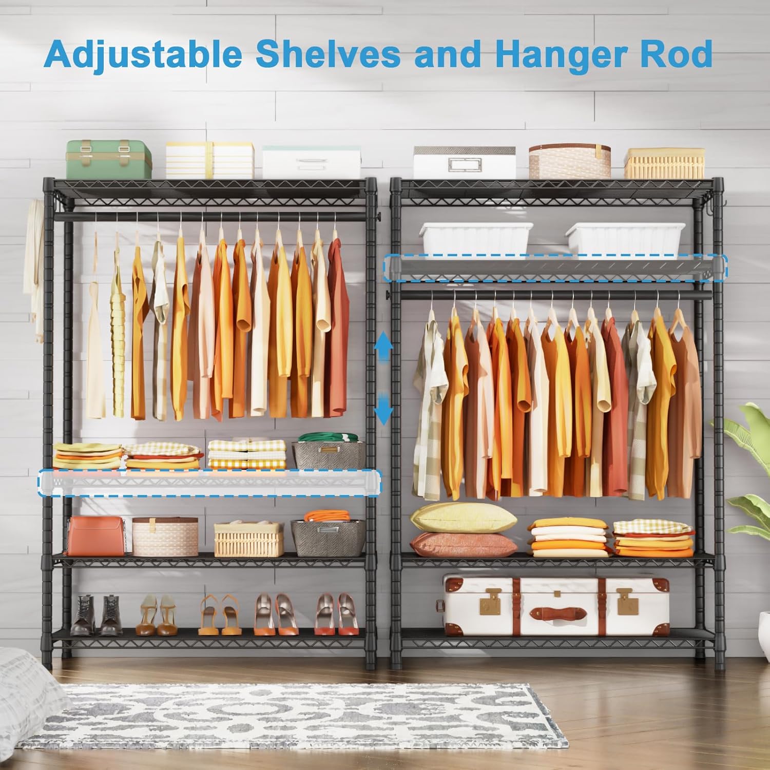 Ulif H4 Plus Portable Closets, 4-Tier Clothes Garment Rack for Bedroom and Cloakroom, Metal Clothing Storage and Organizer Wardrobe System, 45" W x 14" D x 76.4" H, Load 522lbs, Black