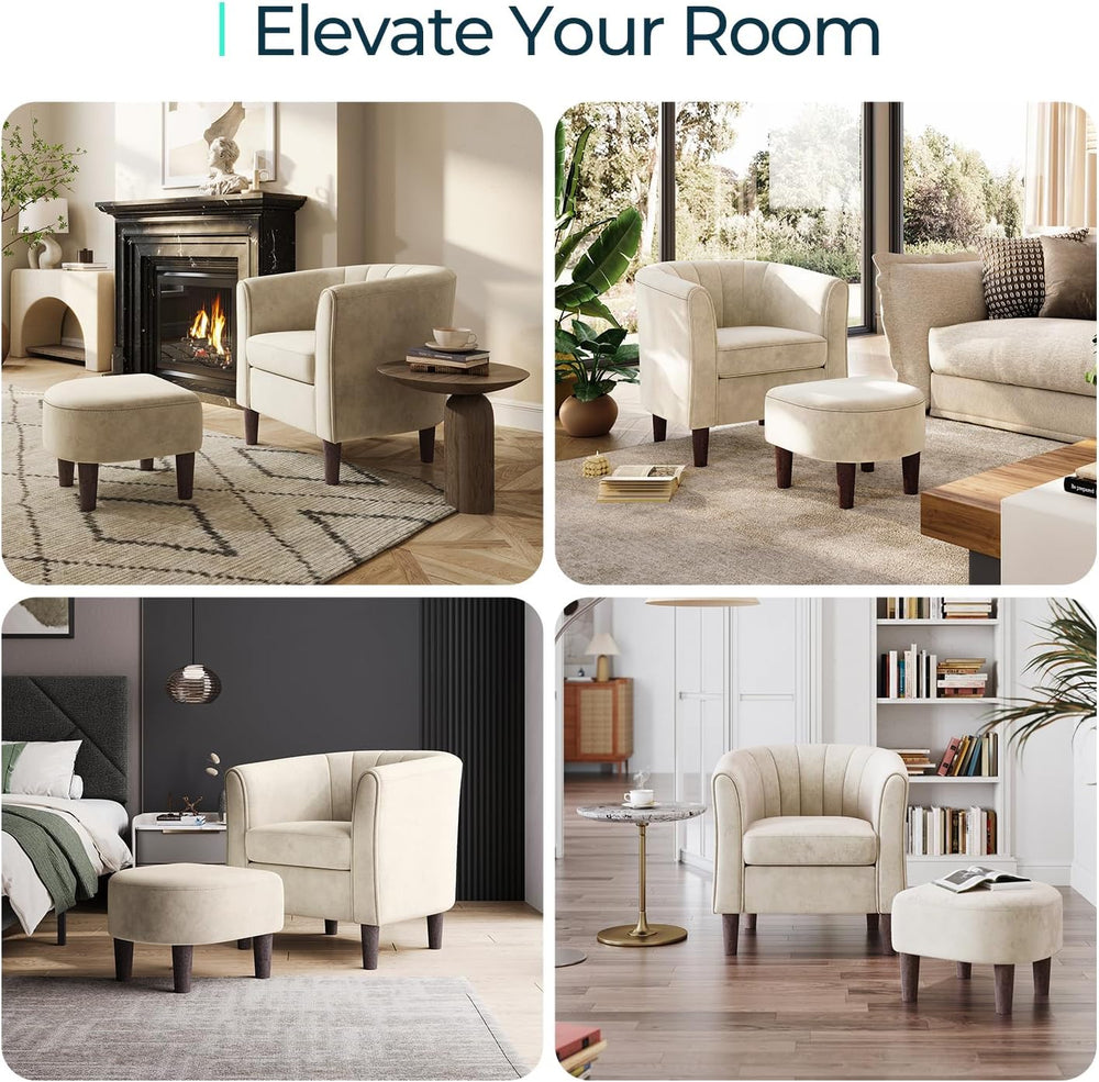 LINSY Accent Chair with Ottoman, Modern Barrel Chair Small Armchair Reading C...