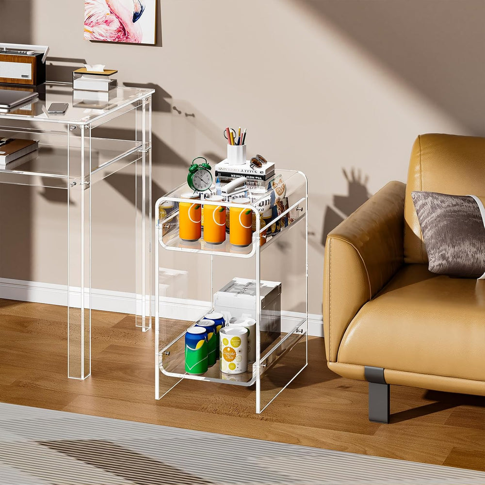 Clear Acrylic Side Table, Narrow Nightstand Bedside Table for Bedroom, Skinny...