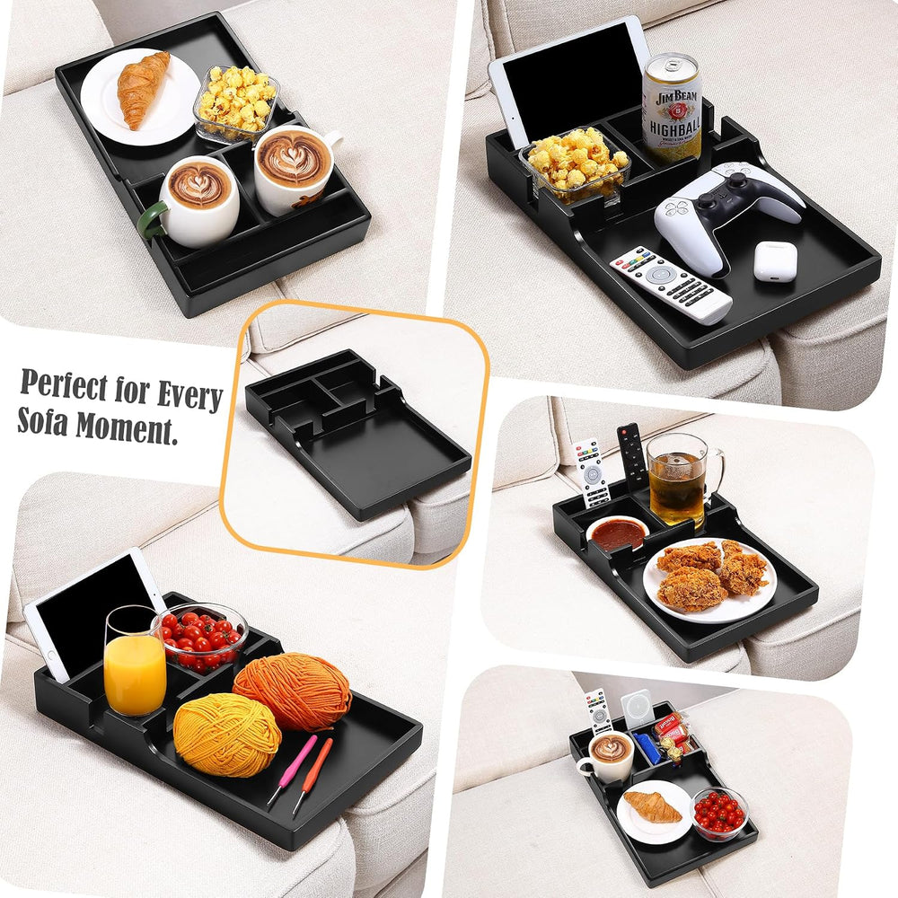 Nnewvante Couch Trays with Cup Holders Insert on Sectionals, Black | 2-in-1 b...