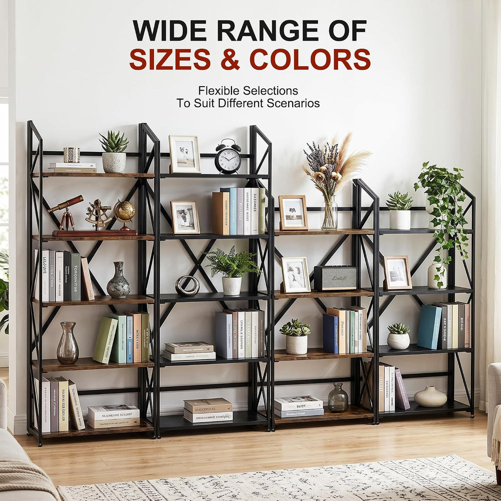5 Tier Folding Bookshelf, No Assembly Foldable Storage Shelves, Brown
