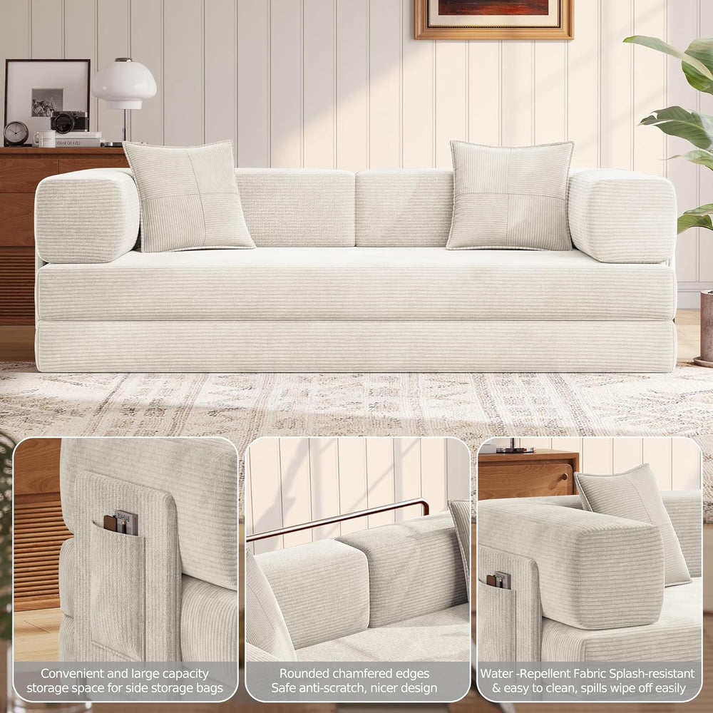 MoonSpeak 78.8'' Futon Sofa Bed, Couches for Living Room | Corduroy C...