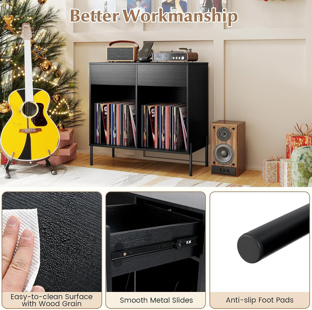 LOKO Large Record Player Stand with Charging Station, Vinyl Record Holder wit...