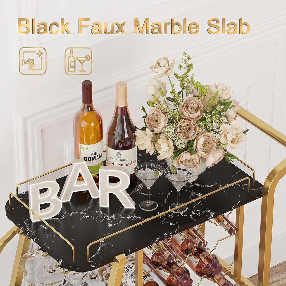 Bar Cart for Home, Home Bar Serving Cart on Wheels, 3 Tier Liquor Carts with ...