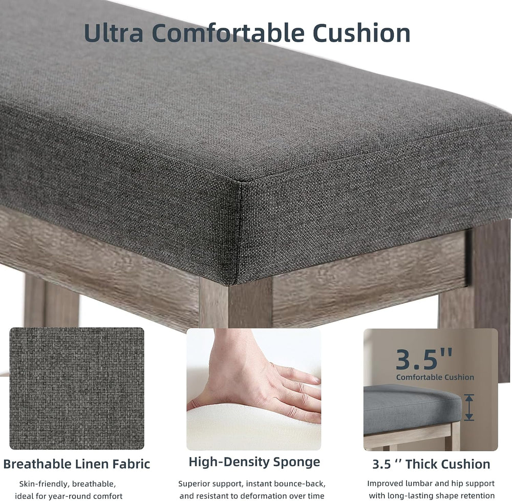 CangLong 27 Inch Wide Rectangle Ottoman Bench Grey Footstool, Linen Look Poly...
