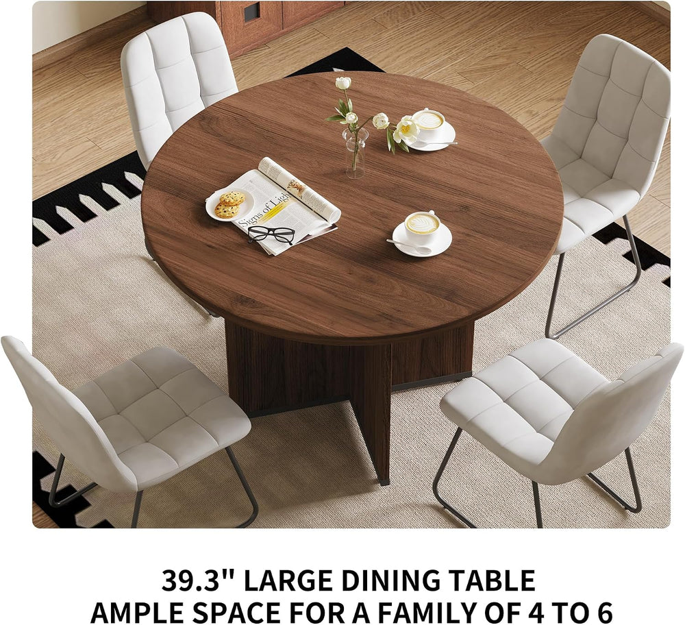 HIPIHOM Modern Round Dining Table Set for 4, 39.4" Walnut Kitchen Table ...