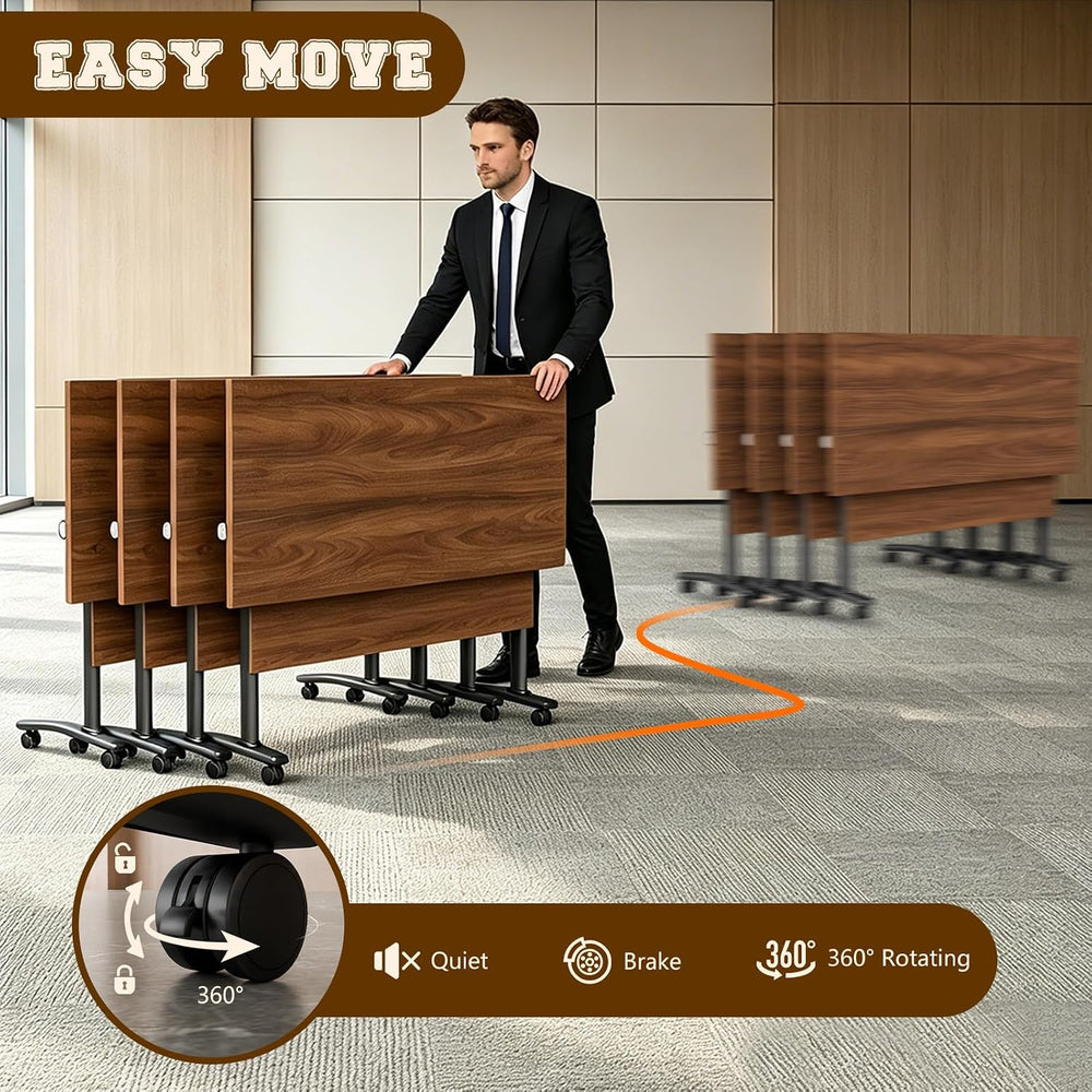 Folding Conference Table for 2-30 Person Modern Large Flip-Top Mobile Meeting...