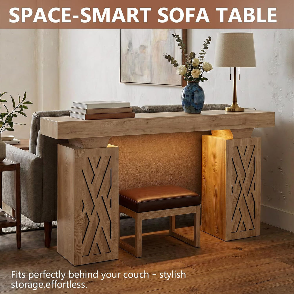63-Inch Modern Console Table with LED & Outlet, Farmhouse Entryway Table ...