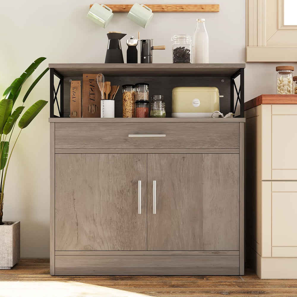 Vongrasig Farmhouse Coffee Bar Cabinet, Modern Sideboard Buffet Table with Ad...