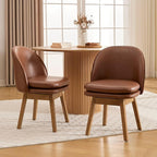 Wahson Upholstered Dining Chairs Set of 2, Modern Faux Leather Dining Room Chairs with Solid Wood Legs & Double-Padded Seat, Swivel Accent Desk Chair for Kitchen Dining Room Restaurant - Brown