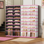 CIMLORD 9-Tier Foldable Shoe Rack Organizer with Door, 36 Pairs, Black-Pink | Collapsible Large Shoe Rack for 36 Pairs, Fits Boots, Wide Stackable, Clear Door, Lidded Boxes, Easy Assembly, for Closet