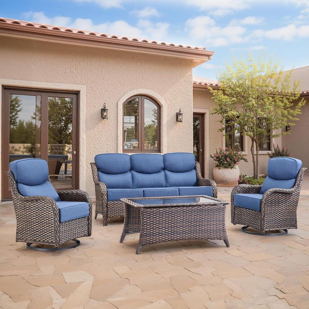 Swivel Patio Chairs sofa Set of 4 with 6" Thick Cushion - Wicker Outdoor...