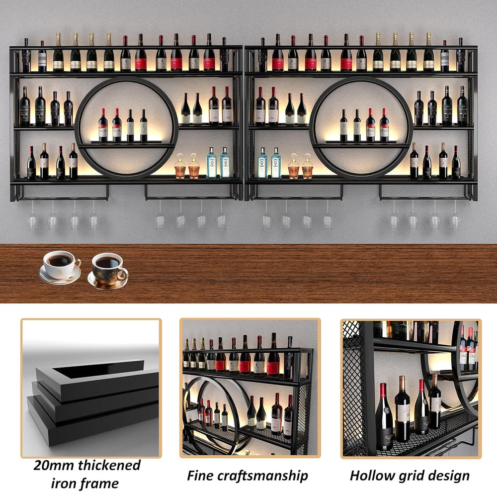 Wine Rack Wall Mounted with LED Light,Bar Liquor Shelf,Black,100*80*15 | Meta...
