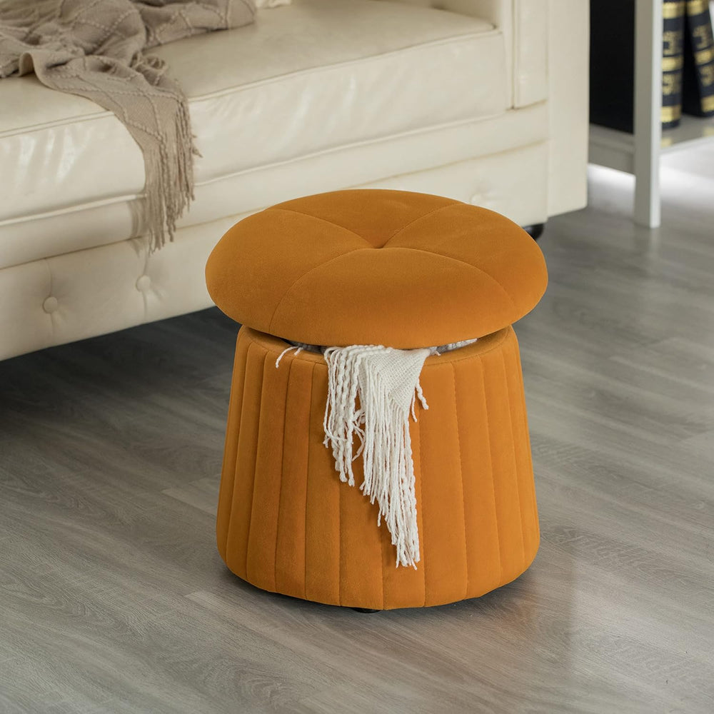 Fabulaxe Modern Tufted Velvet Mushroom Shape Storage Ottoman Storage Stool Tr...
