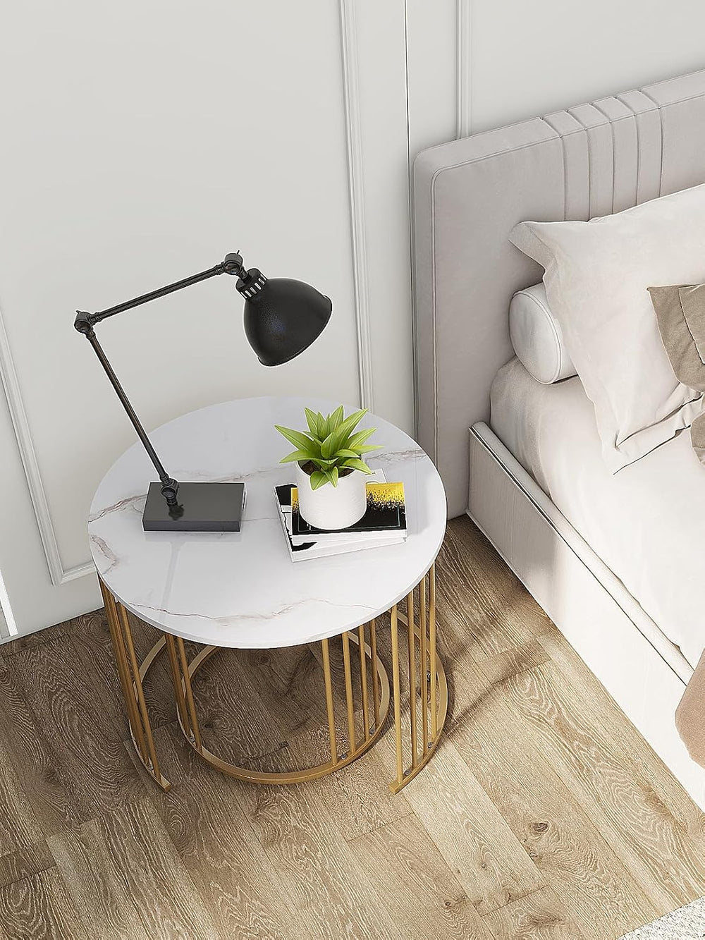 Nesting Coffee Table Set of 2, Round Table, Morden End Side Table Night Stand...
