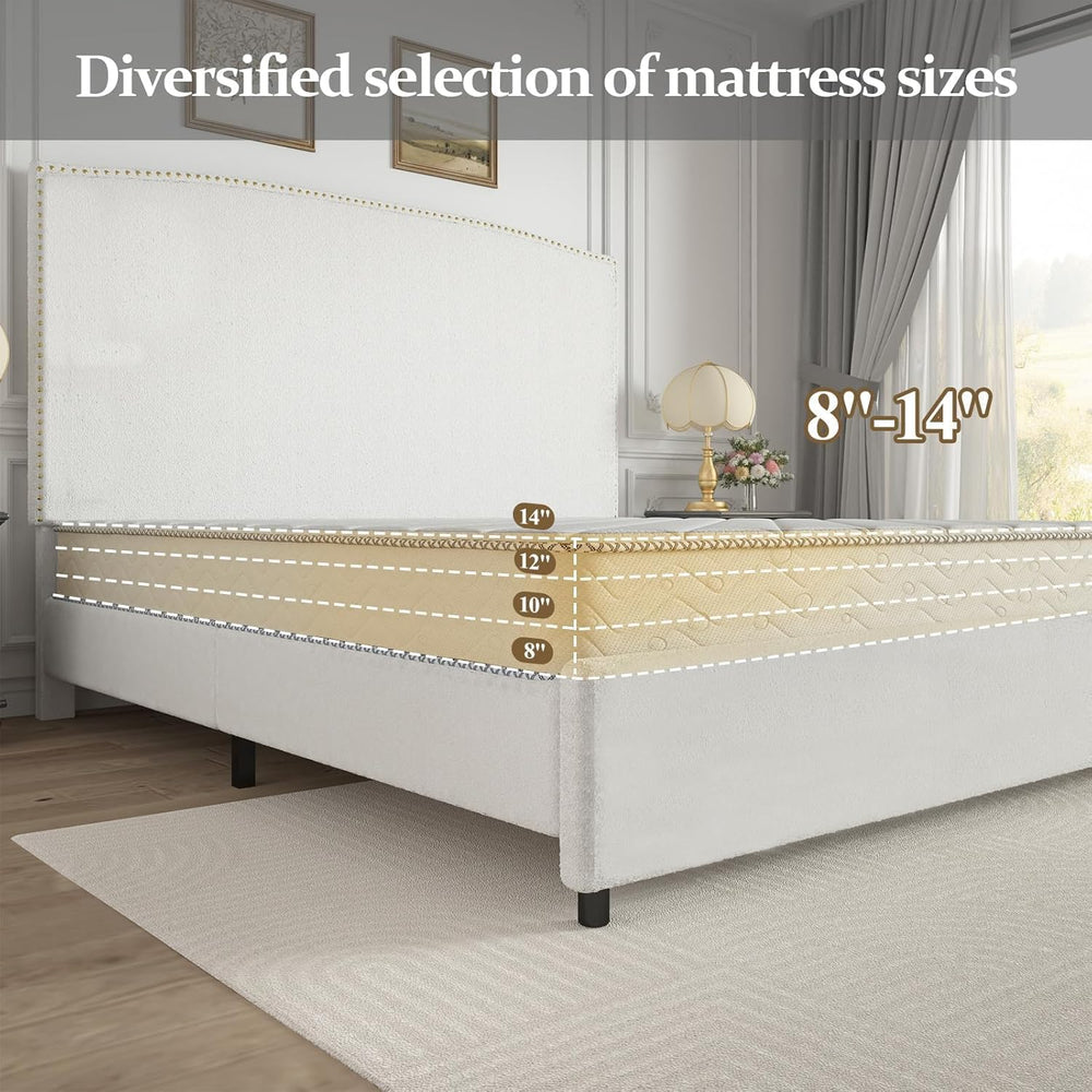 BarnFurin King Size Bed Frame with 56" Tall Headboard, White